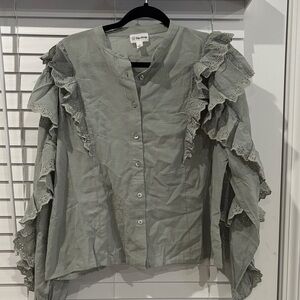 The Drop Women's Ruffled Gray Blouse